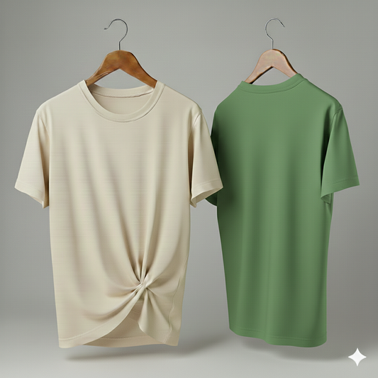 Drop Shoulder Pack of Two (Cream & Bottle Green)