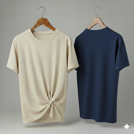 Drop Shoulder Pack of Two (Cream & Navy Blue)