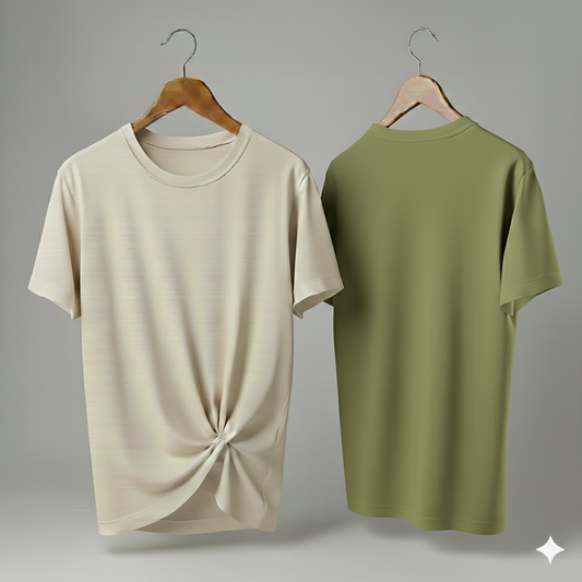 Drop Shoulder Pack of Two (Cream & Olive Green)