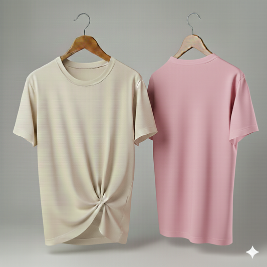 Drop Shoulder Pack of Two (Cream & Pink)