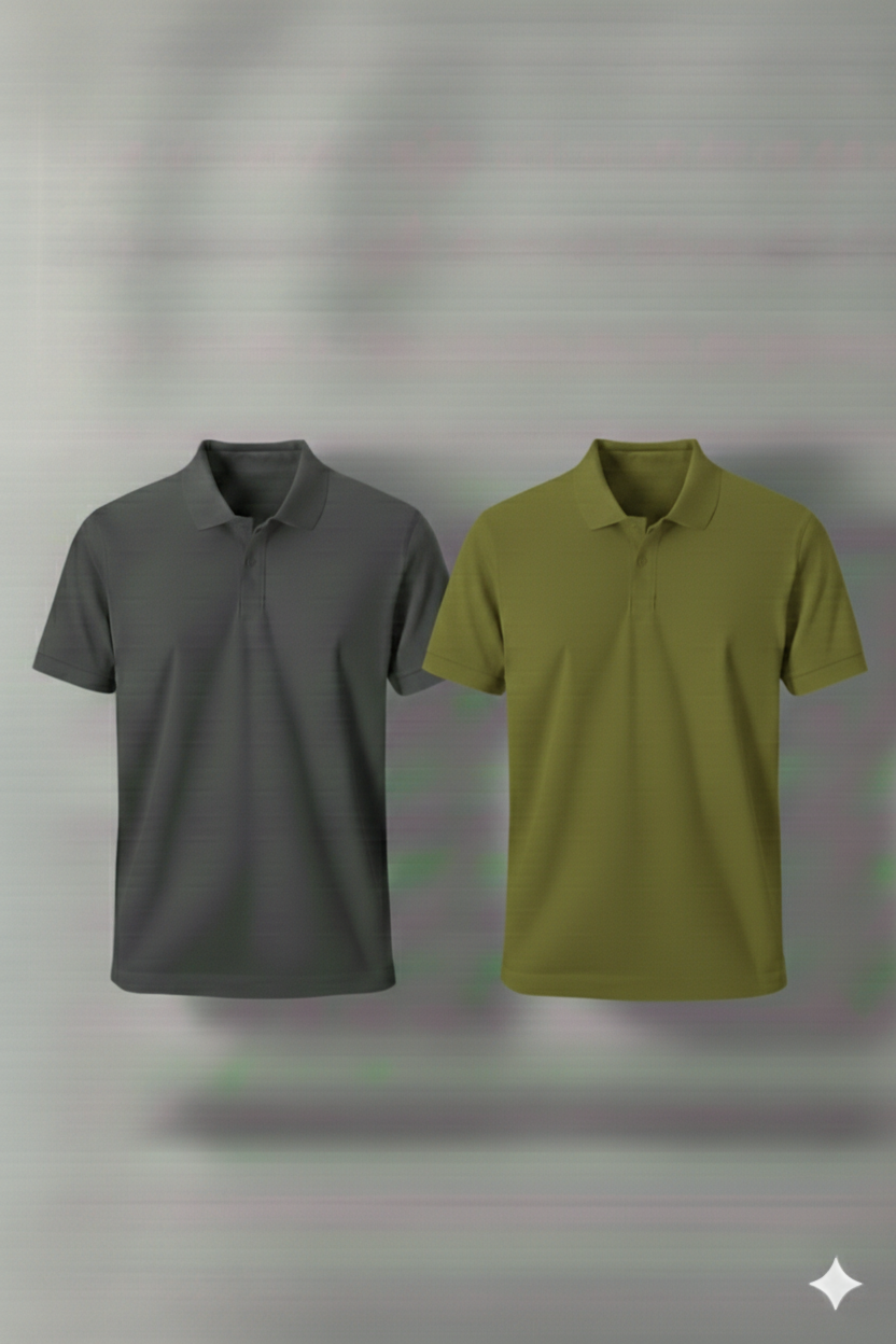 Polo Shirt Pack of Two (DARK GRAY AND OLIVE GREEN)