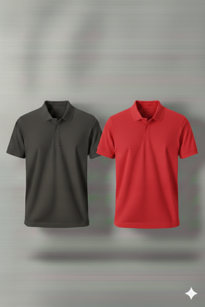 Polo Shirt Pack of Two (DARK GRAY AND RED)