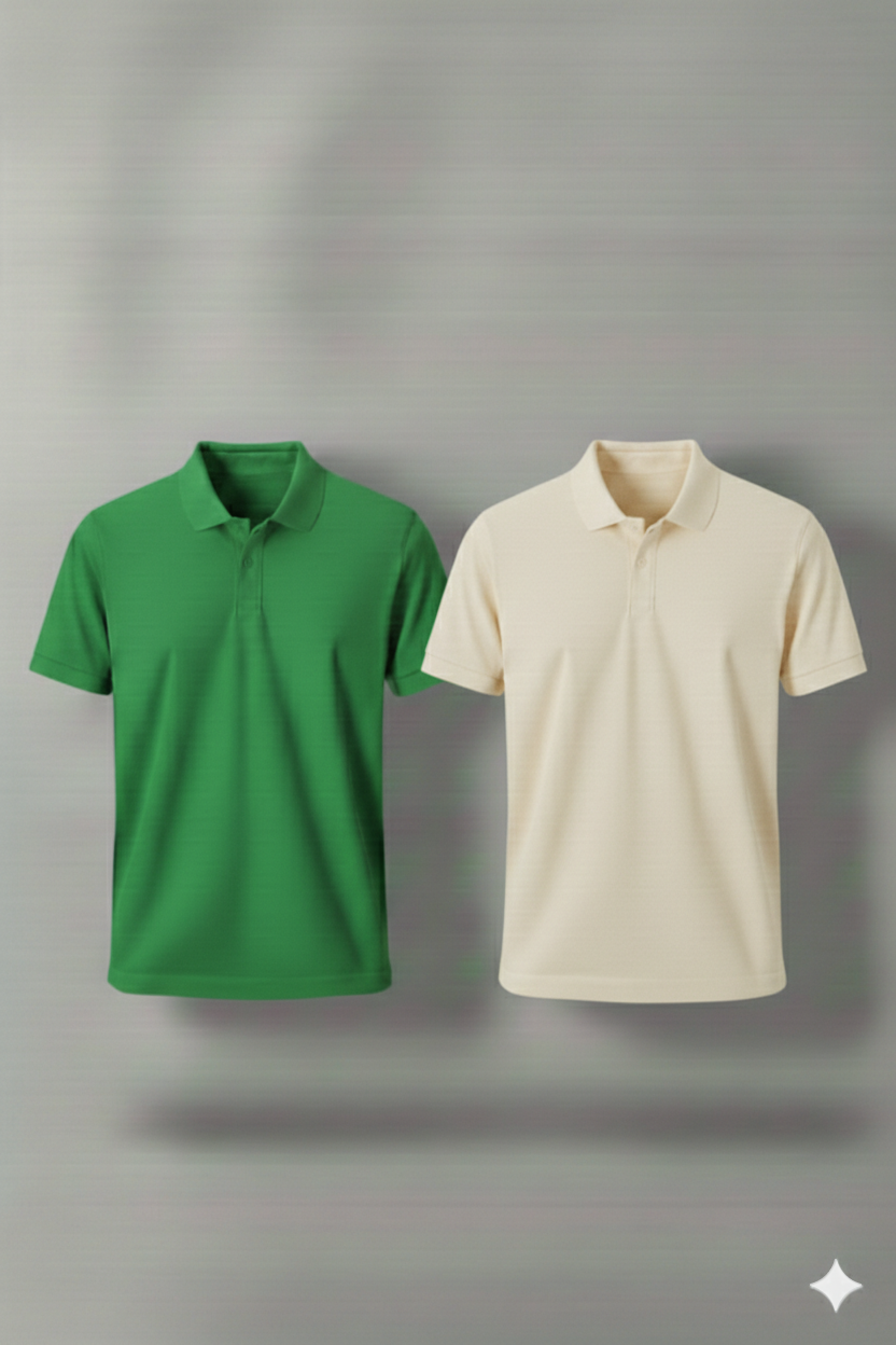 Polo Shirt Pack of Two (GREEN AND CREAM)