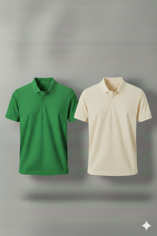 Polo Shirt Pack of Two (GREEN AND CREAM)