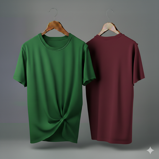 Drop Shoulder Pack of Two (Bottle Green & Maaroon)