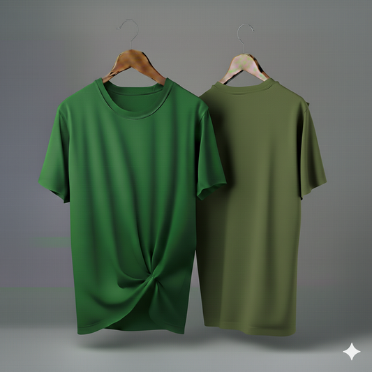 Drop Shoulder Pack of Two (Bottle Green & Olive Green)