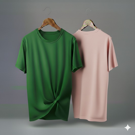 Drop Shoulder Pack of Two (Bottle Green & Pink)
