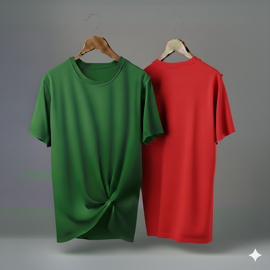Drop Shoulder Pack of Two (Bottle Green & Red)