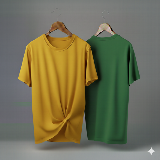Drop Shoulder Pack of Two (Bottle Green & Yellow)