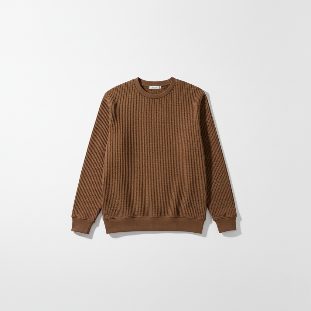 2 Pieces Waffle Knit SweatShirt ( BROWN & CREAM )