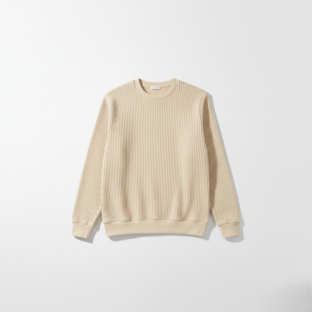 2 Pieces Waffle Knit SweatShirt ( BROWN & CREAM )