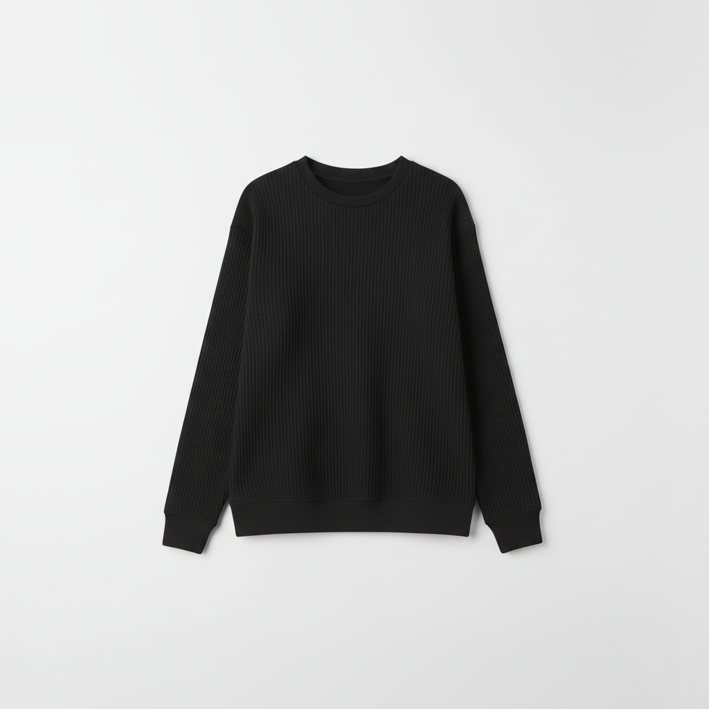 2 Pieces Waffle Knit SweatShirt ( BLACK & CREAM )