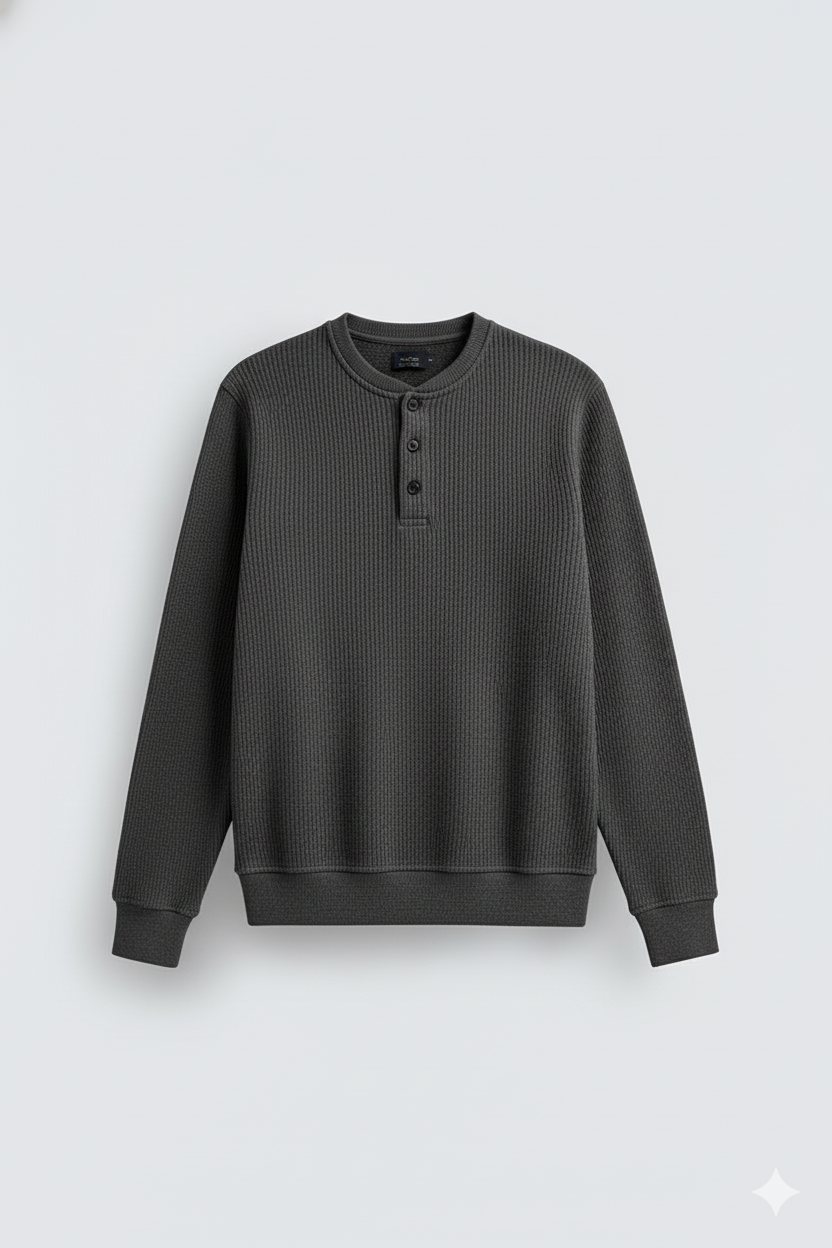 2 Pieces Waffle Knit Henley Pack ( Charcoal + Black )