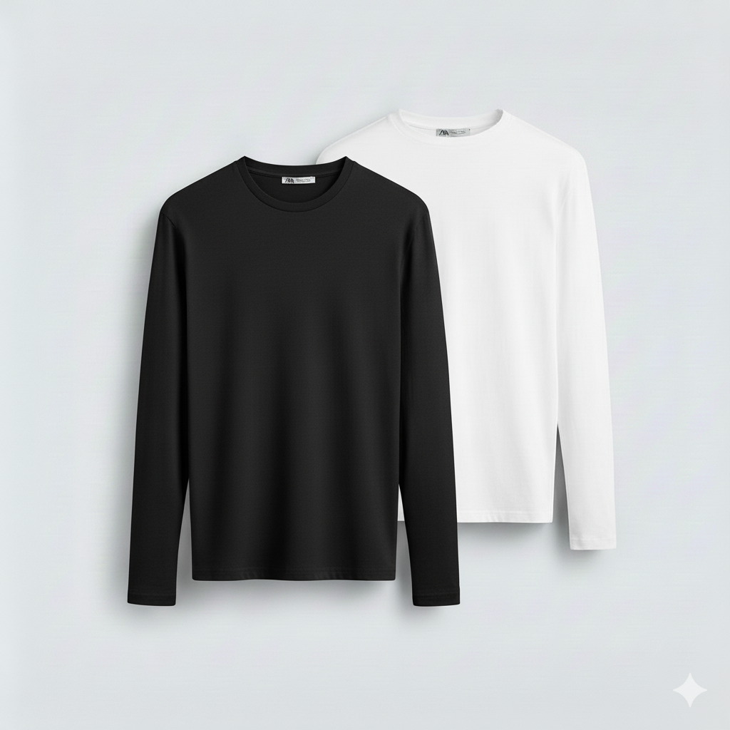 2 Pieces Full Sleeves T-Shirt ( BLACK & WHITE )
