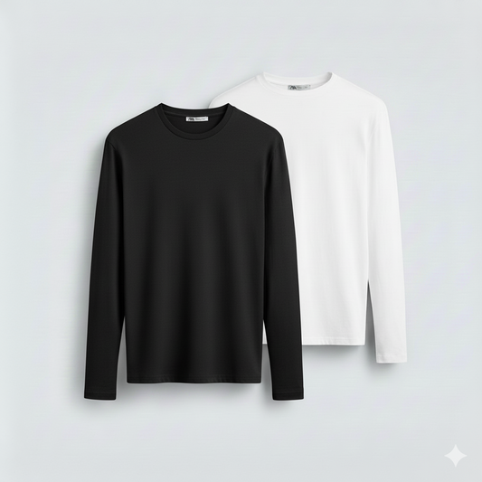2 Pieces Full Sleeves T-Shirt ( BLACK & WHITE )