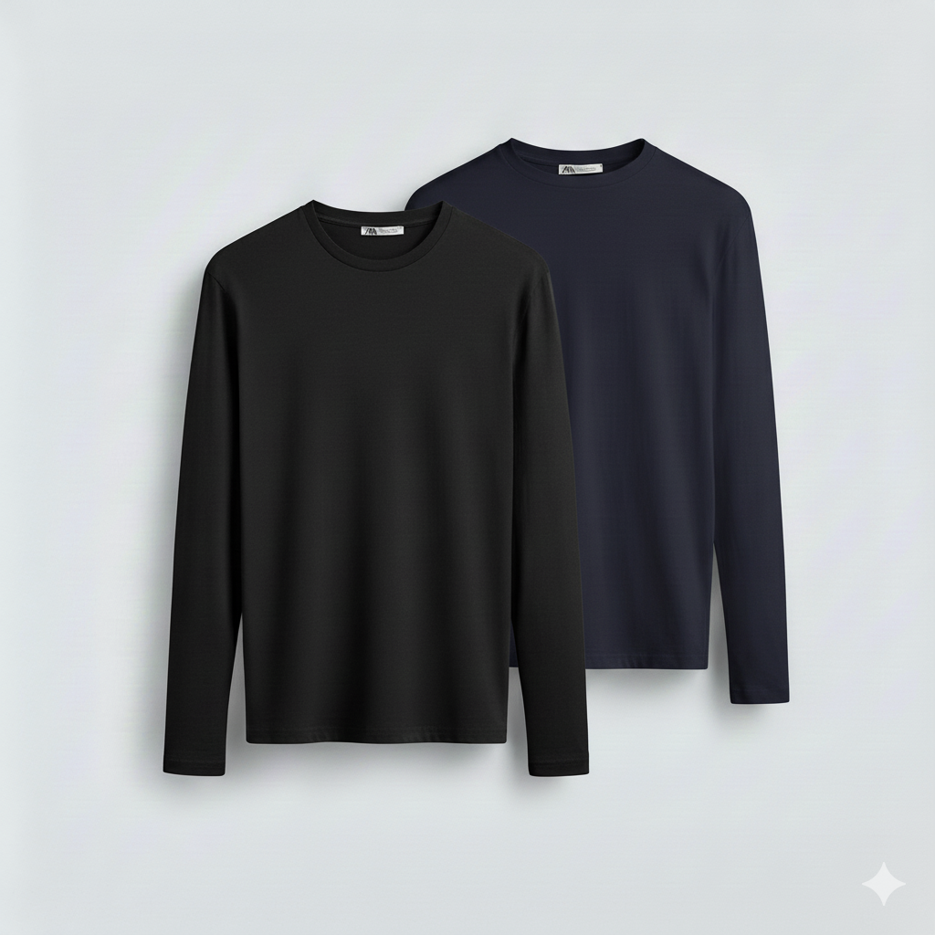 2 Pieces Full Sleeves T-Shirt ( BLACK & NAVY )
