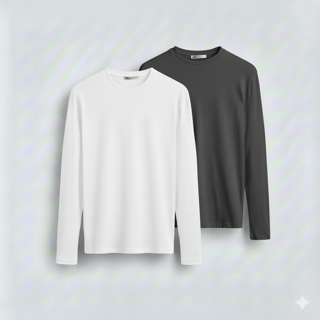 2 Pieces Full Sleeves T-Shirt ( WHITE & GRAY)