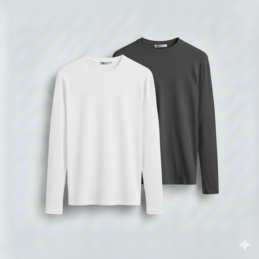 2 Pieces Full Sleeves T-Shirt ( WHITE & GRAY)