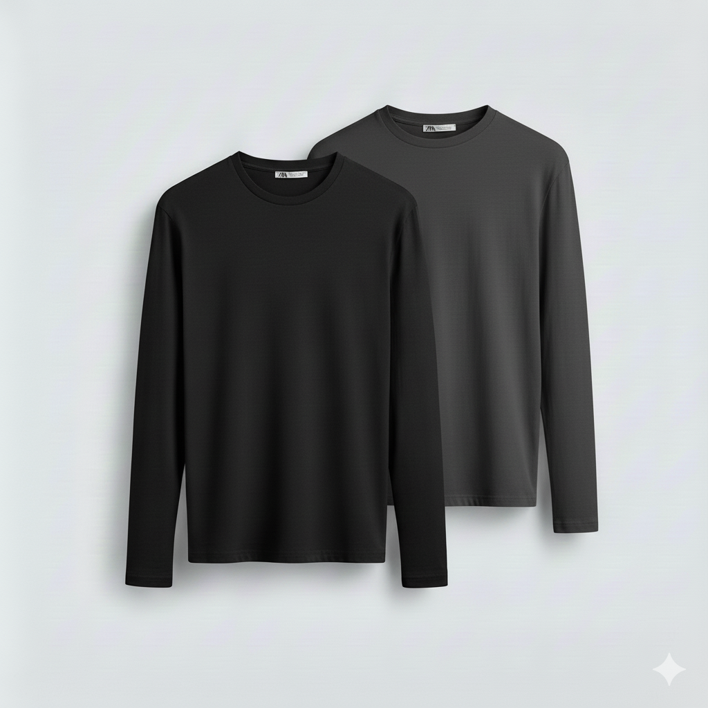 2 Pieces Full Sleeves T-Shirt ( BLACK & GRAY )