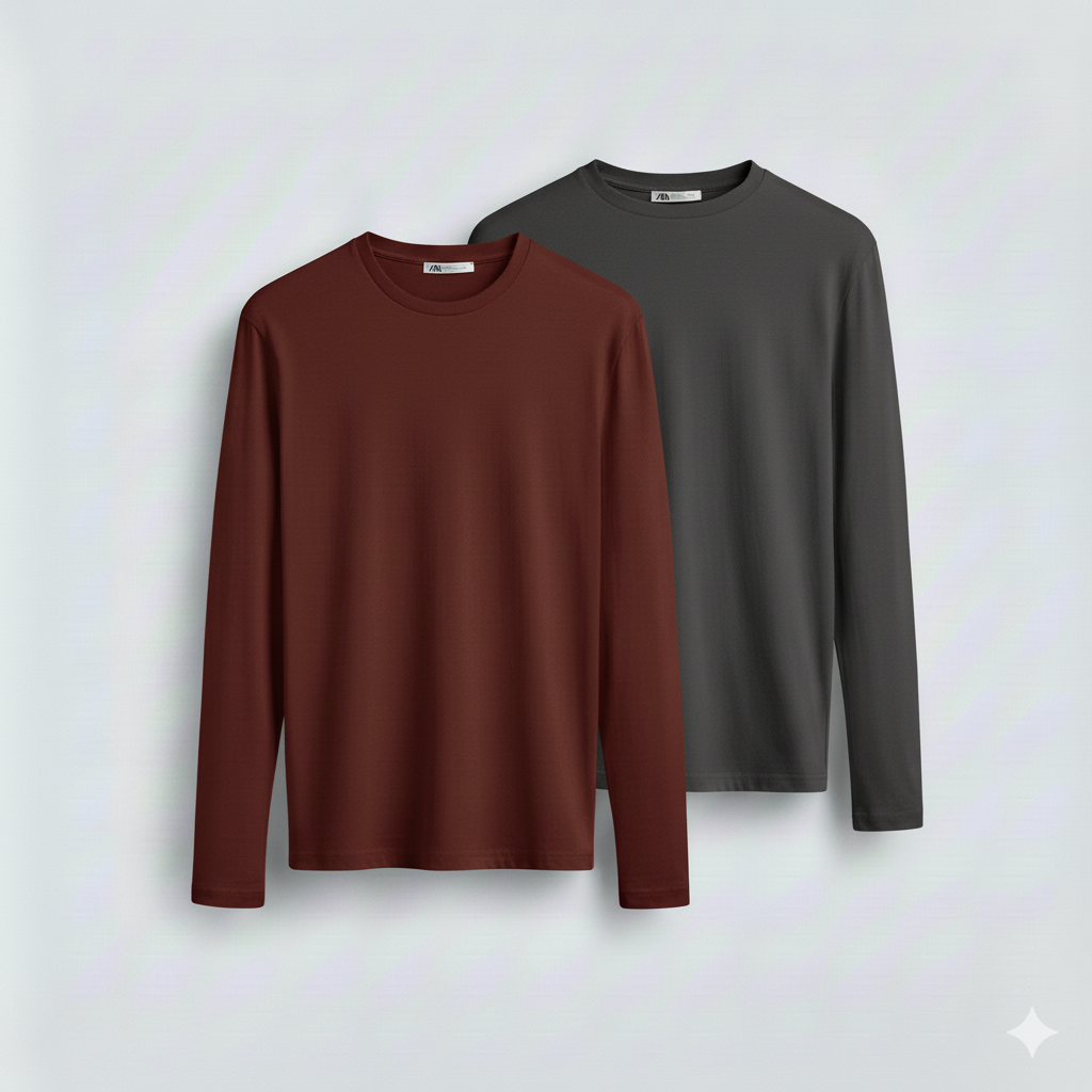 2 Pieces Full Sleeves T-Shirt ( GRAY & MAROON)