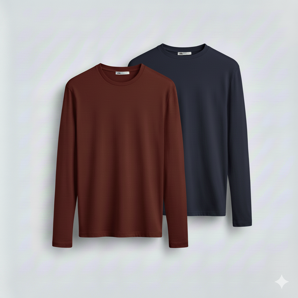 2 Pieces Full Sleeves T-Shirt ( NAVY BLUE & MAROON)