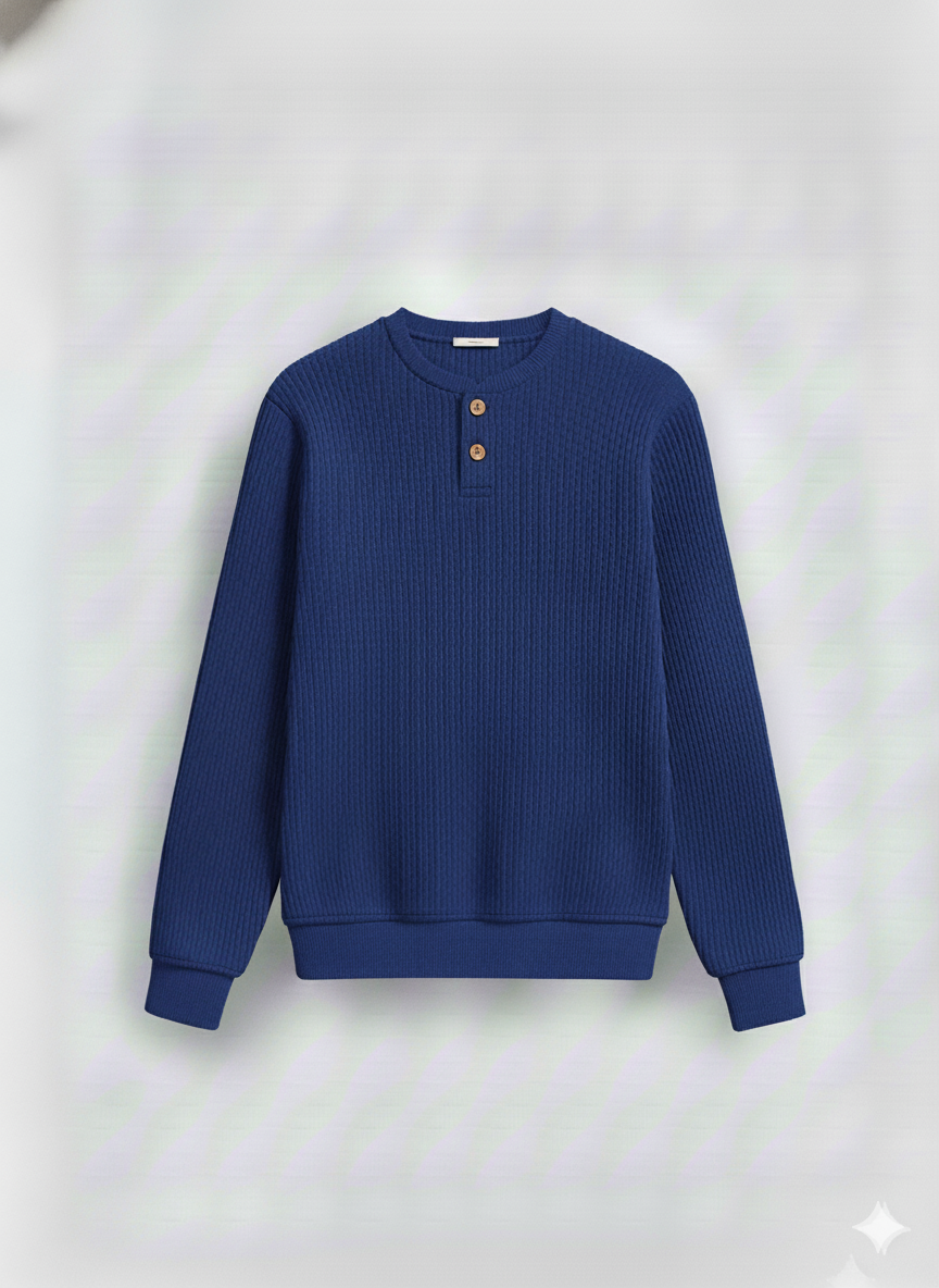 2 Pieces Waffle Knit Henley Pack (White & Royal blue)