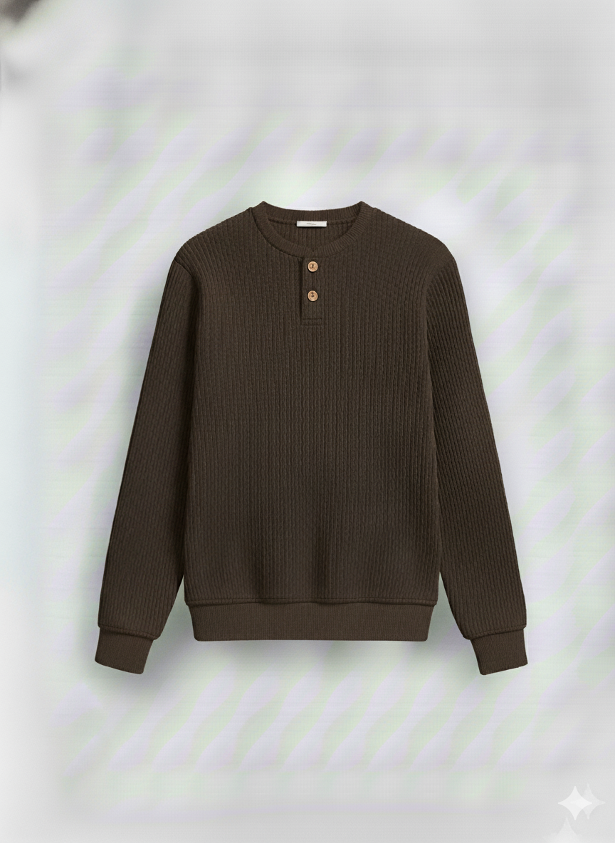 2 Pieces Waffle Knit Henley Pack (White & Dark Brown)