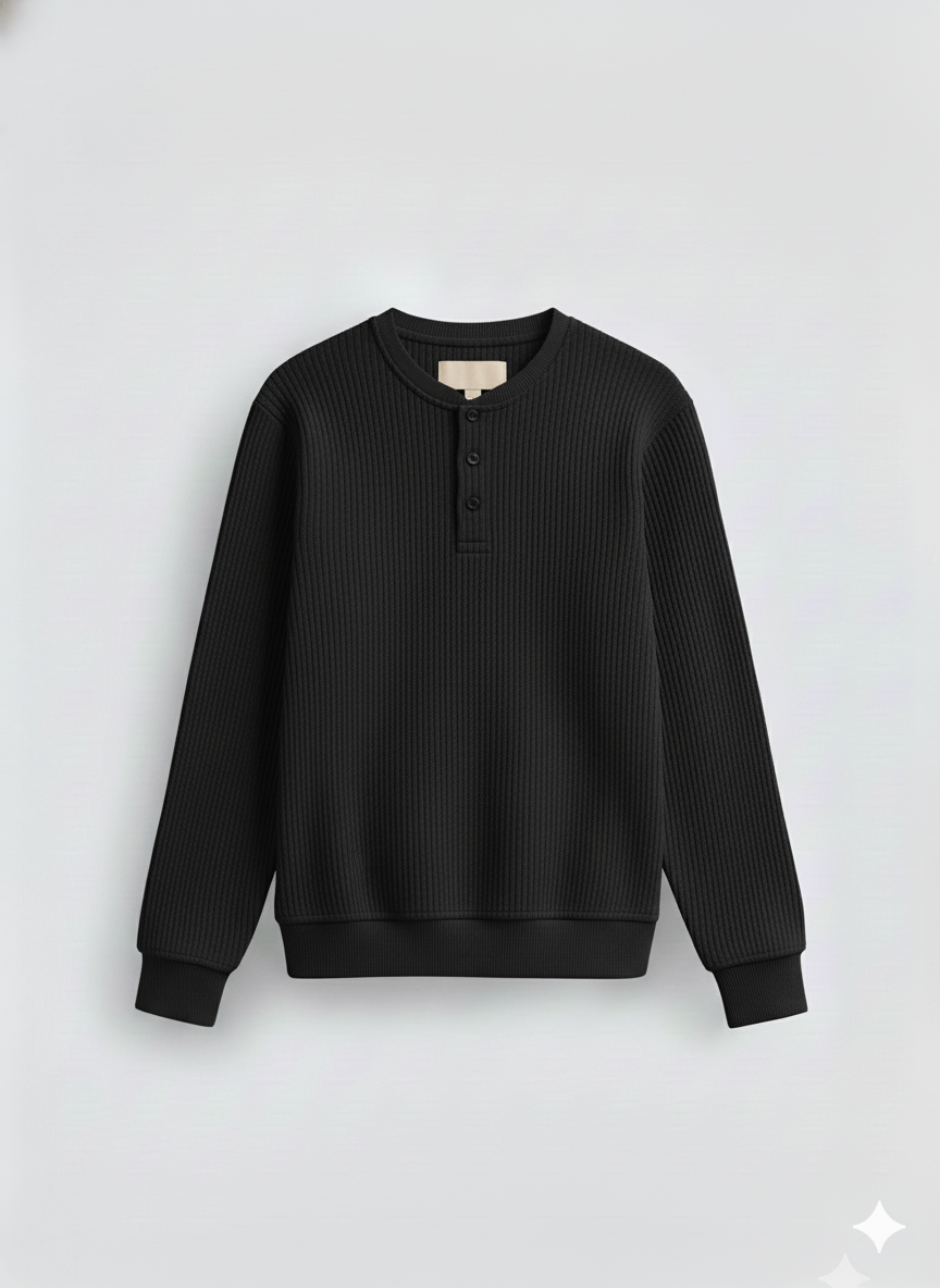 2 Pieces Waffle Knit Henley Pack (Black & Royal Blue)
