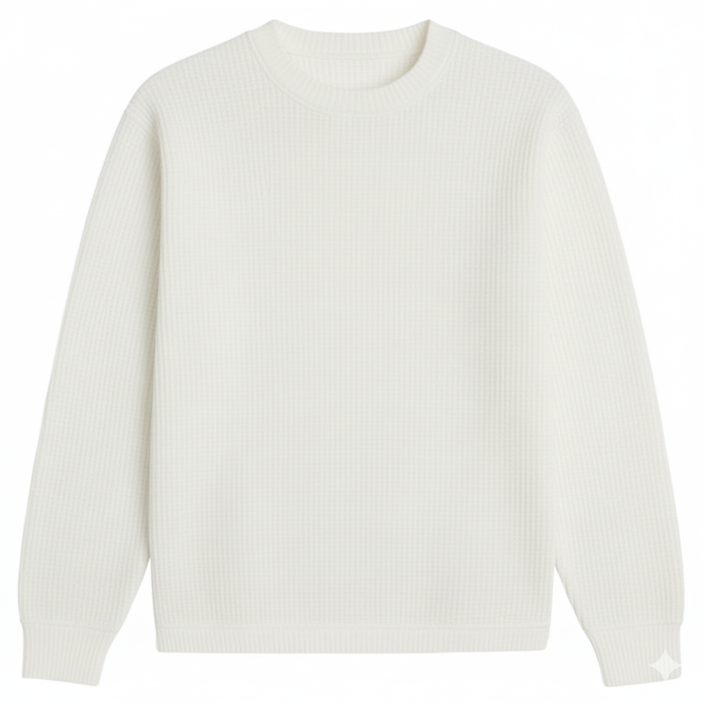 2 Pieces Waffle Knit SweatShirt ( WHITE & BROWN )