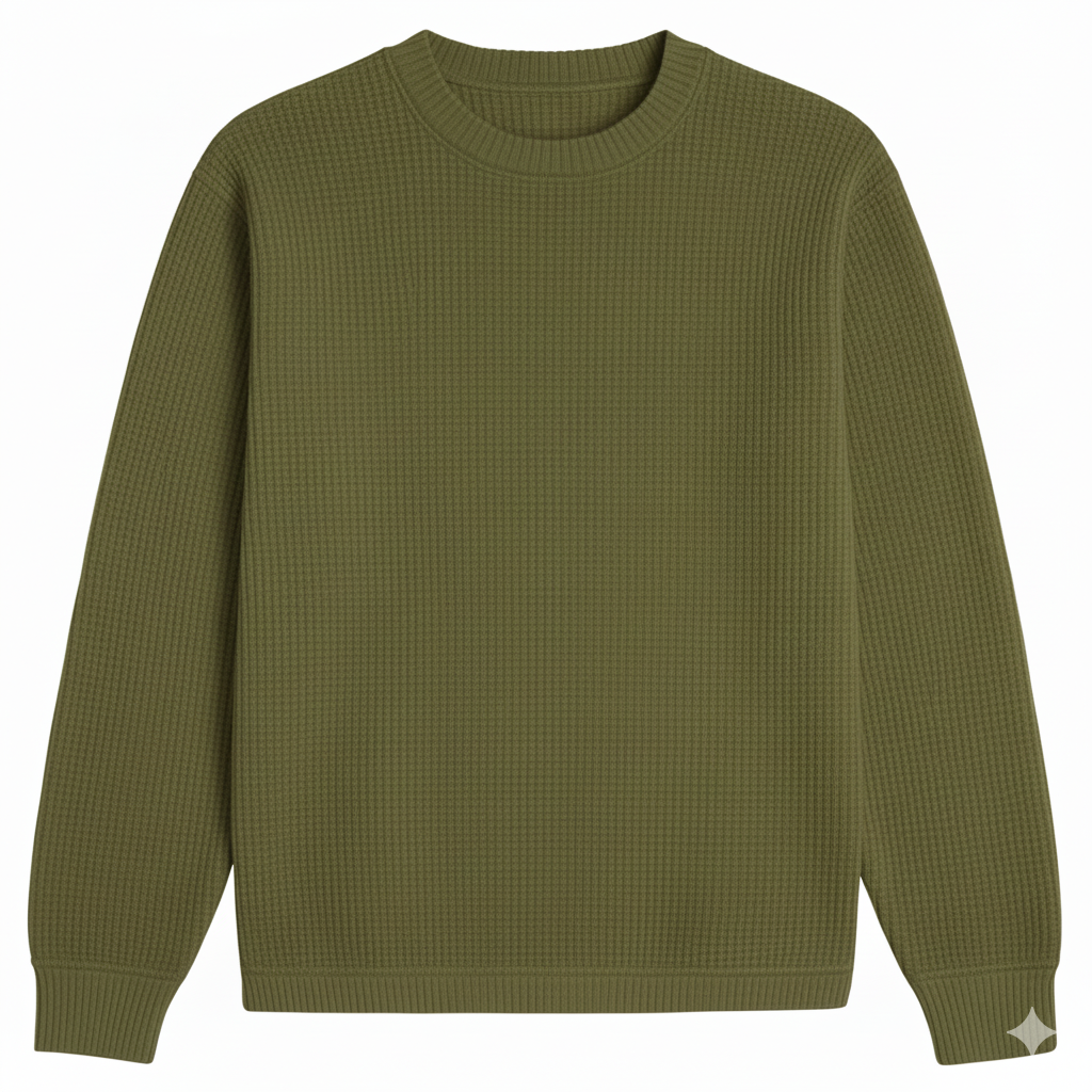 2 Pieces Waffle Knit SweatShirt ( OLIVE GREEN & MAROON )