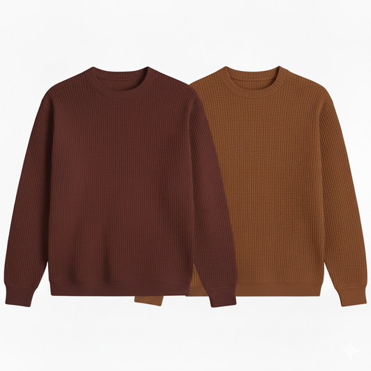 2 Pieces Waffle Knit SweatShirt ( MAROON & BROWN )