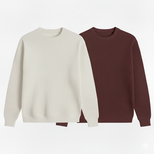 2 Pieces Waffle Knit SweatShirt ( WHITE & MAROON )