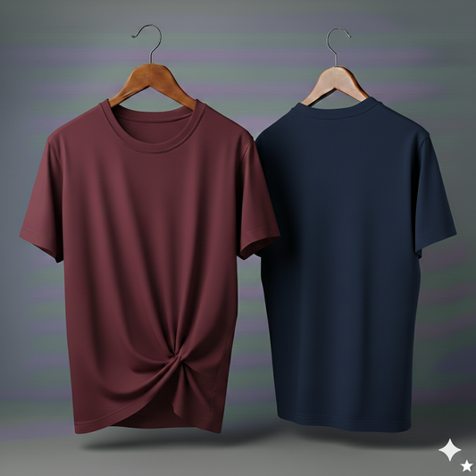 Drop Shoulder Pack of Two (Maroon & Navy Blue)