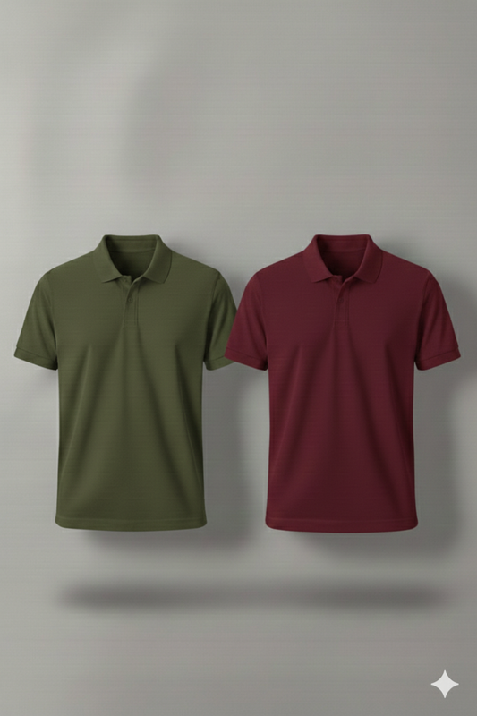 Polo Shirt Pack of Two (MAROON AND OLIVE GREEN)