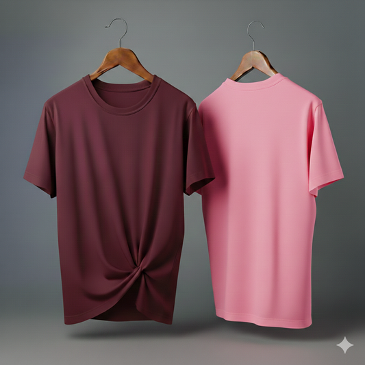 Drop Shoulder Pack of Two (Maroon & Pink)