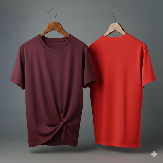 Drop Shoulder Pack of Two (Maroon & Red)