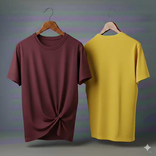 Drop Shoulder Pack of Two (Maroon & Yellow)