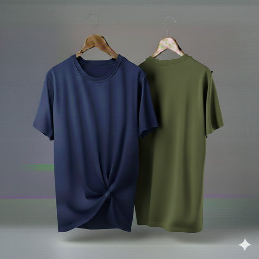 Drop Shoulder Pack of Two (Navy Blue & Olive Green)