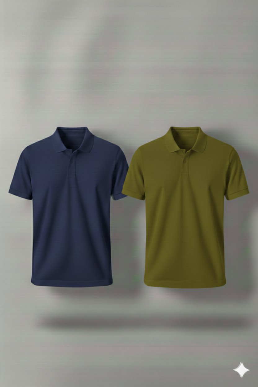 Polo Shirt Pack of Two (NAVY BLUE AND OLIVE GREEN)