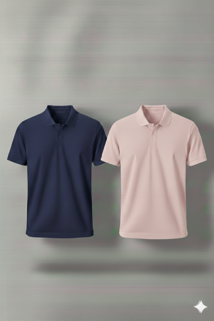 Polo Shirt Pack of Two (NAVY BLUE AND PINK)