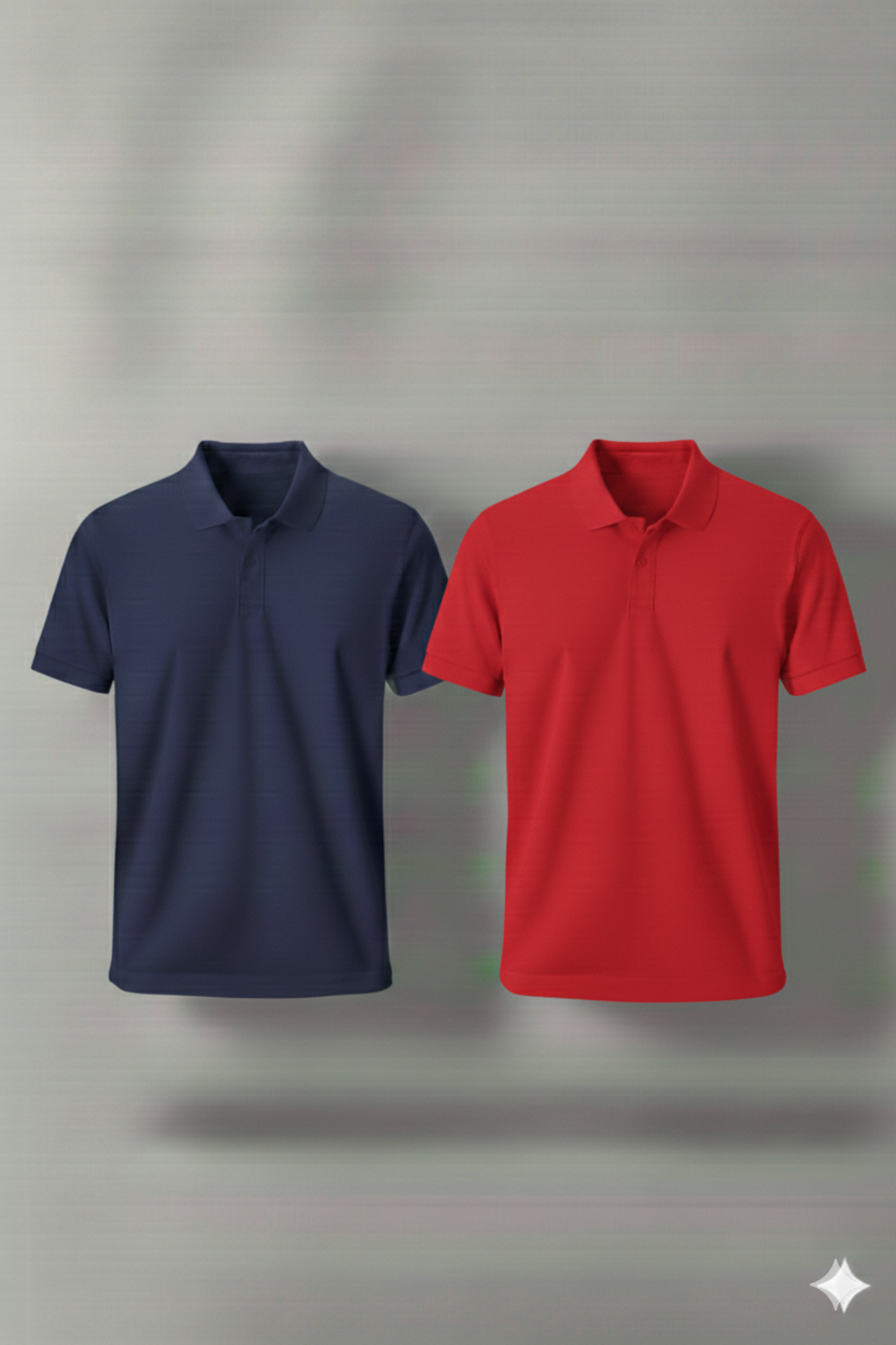 Polo Shirt Pack of Two (NAVY BLUE AND RED)