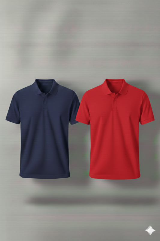 Polo Shirt Pack of Two (NAVY BLUE AND RED)