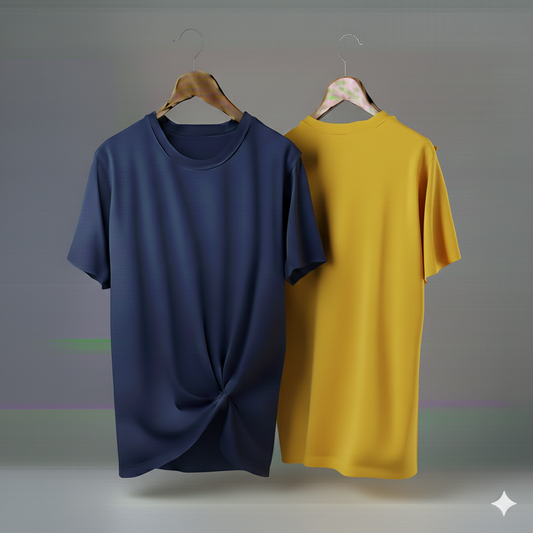 Drop Shoulder Pack of Two (Navy Blue & Yellow)