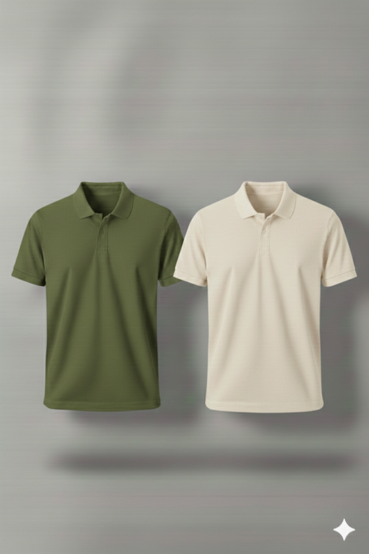Polo Shirt Pack of Two (OLIVE GREEN AND CREAM)
