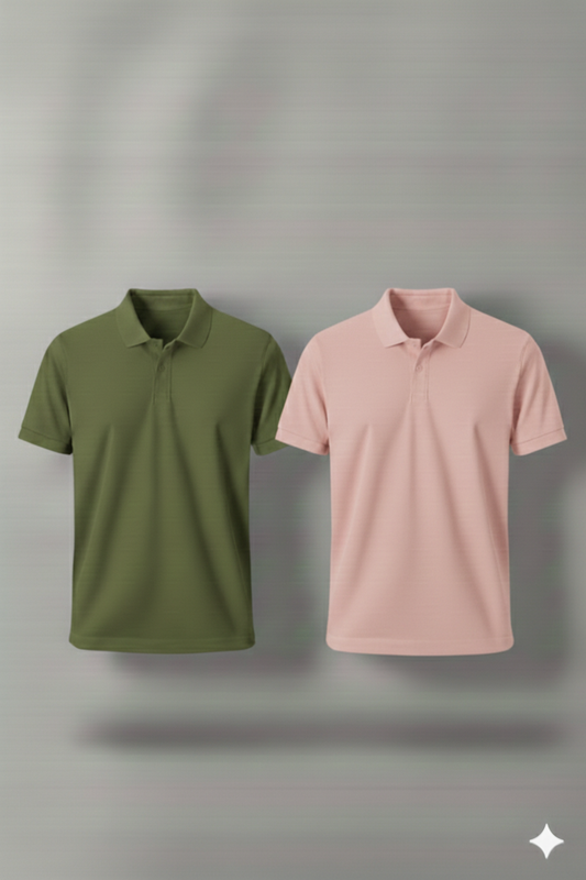 Polo Shirt Pack of Two (OLIVE GREEN AND PINK)