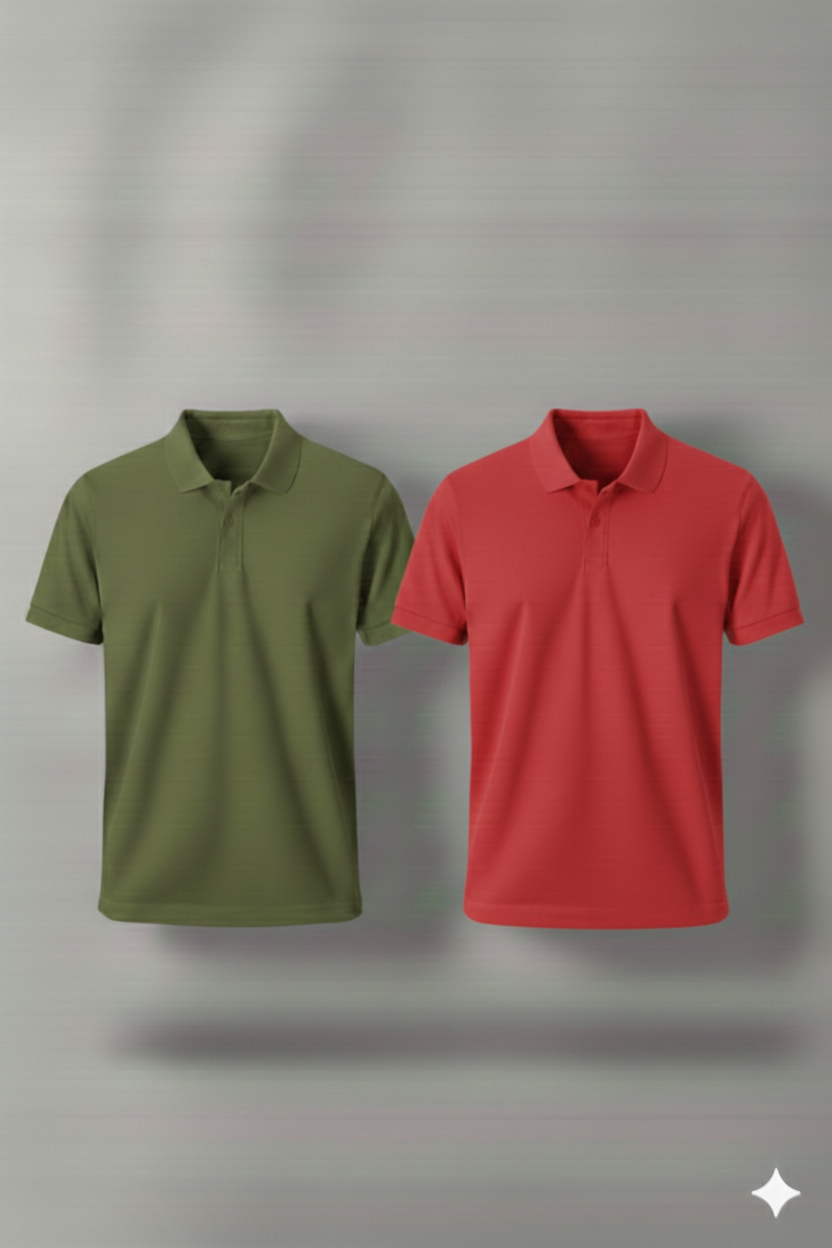 Polo Shirt Pack of Two (OLIVE GREEN AND RED)