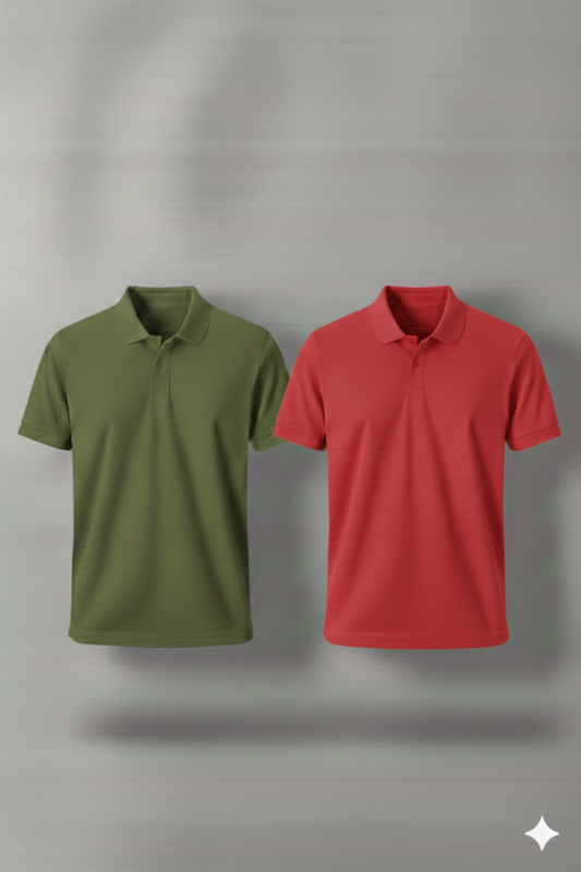 Polo Shirt Pack of Two (OLIVE GREEN AND RED)