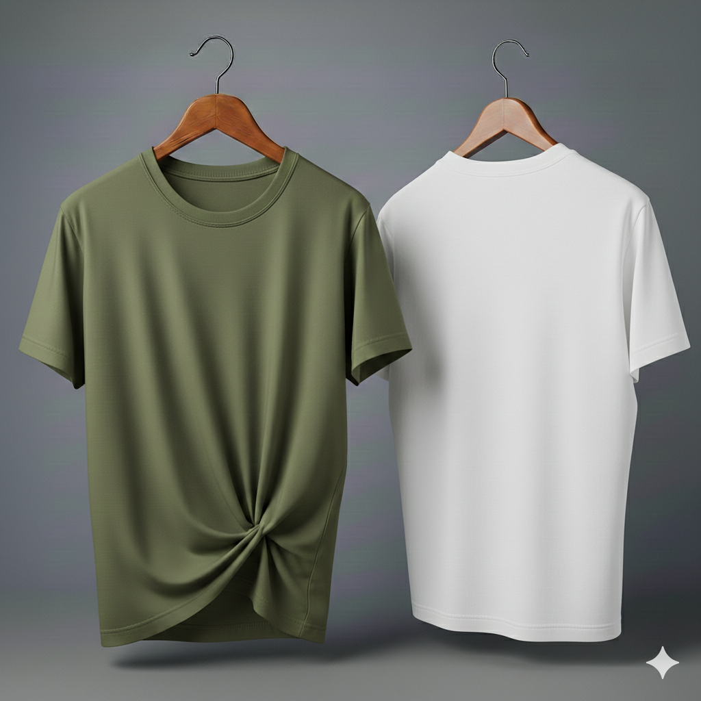 Drop Shoulder Pack of Two (Olive Green & White)