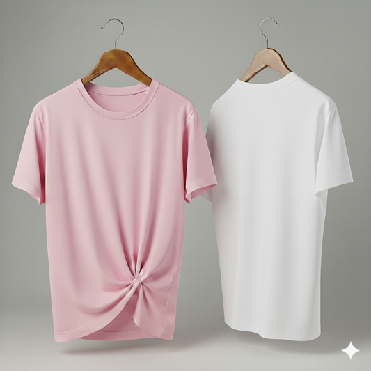 Drop Shoulder Pack of Two (Pink & White)