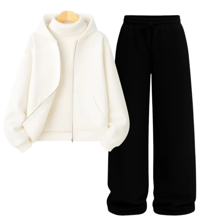 Straight Leg Trouser With White Zipper & White Highneck